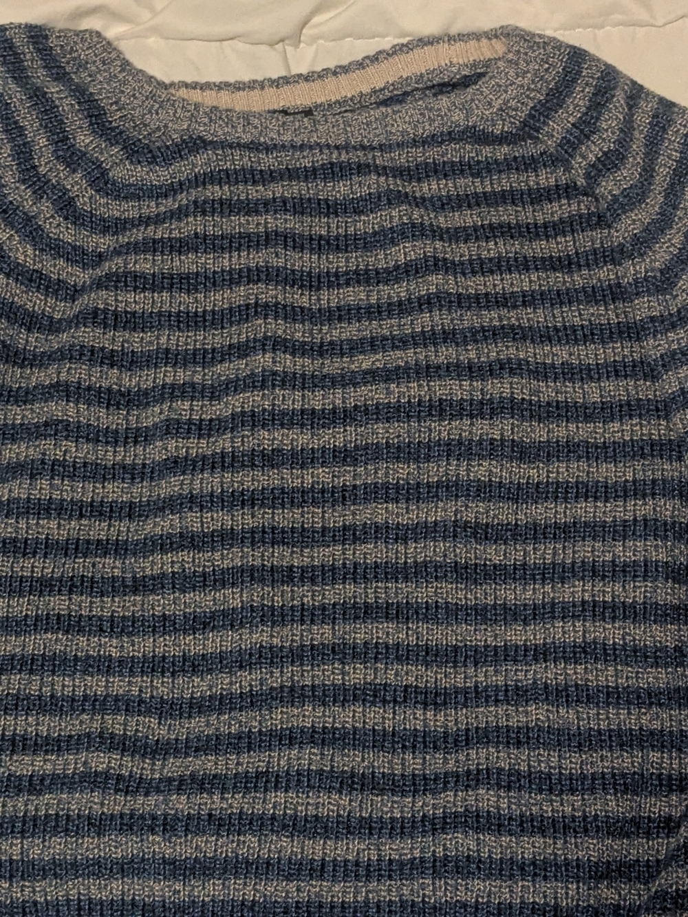 Women's Prana Navy and Heather Gray Striped Crewneck Sweater